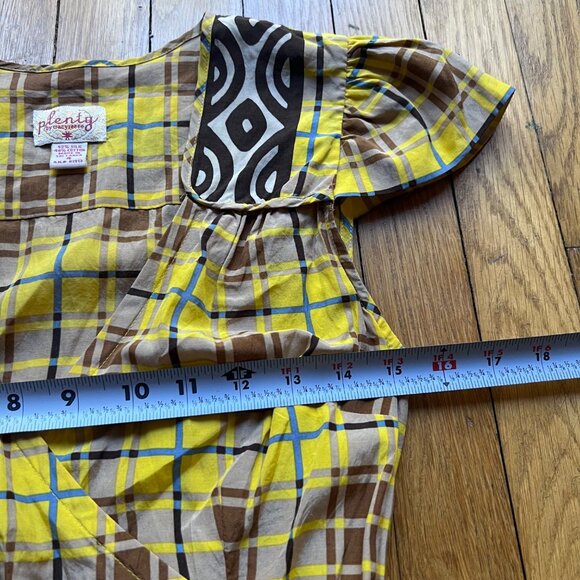 Plenty By Tracy Reese Size 4 Yellow Brown Plaid Silk Blend Cap Sleeve Blouse Top - Picture 6 of 13